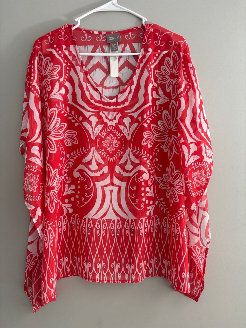 Chico's Red & White Scoop Neck Printed Tunic Top